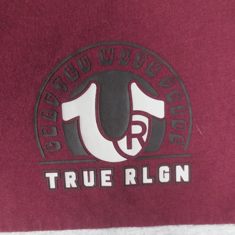 True Religion T Shirt Mens Large Long Sleeve Colorblock Logo Tee‎ Crew Neck
